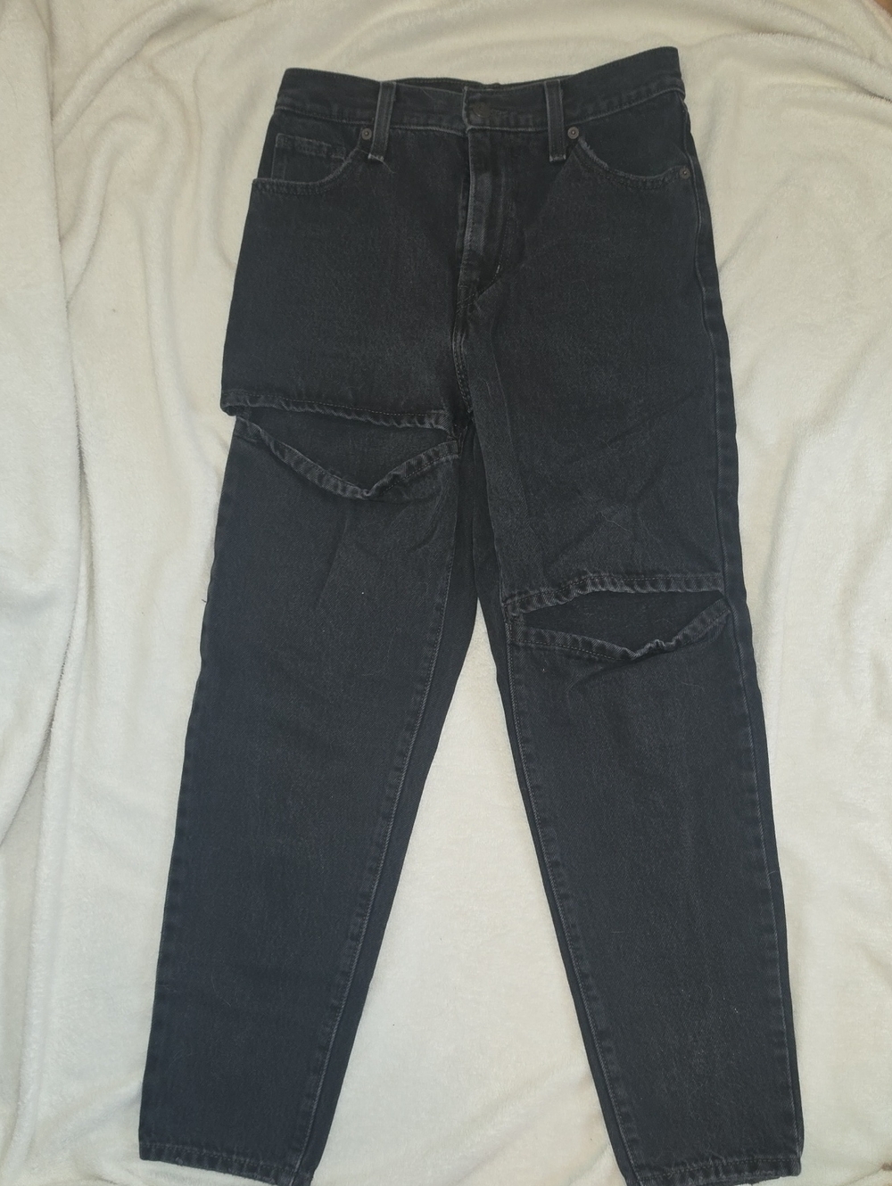 Levi's Black High Waisted Mom Jeans With Open Thigh and Knee